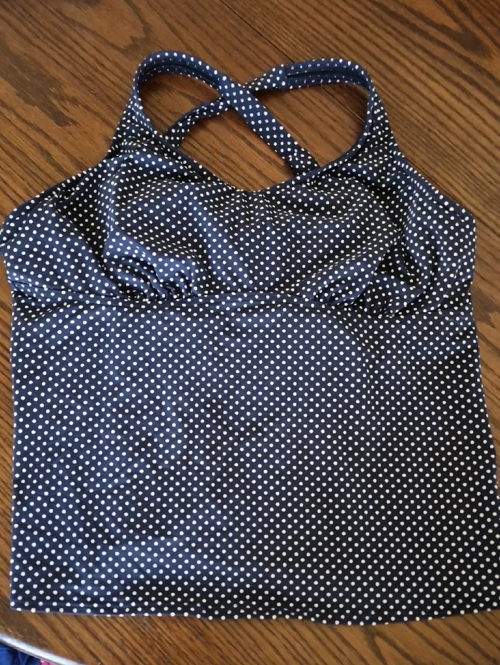 Navy Lands End Blue Polka Dot Tankini Top